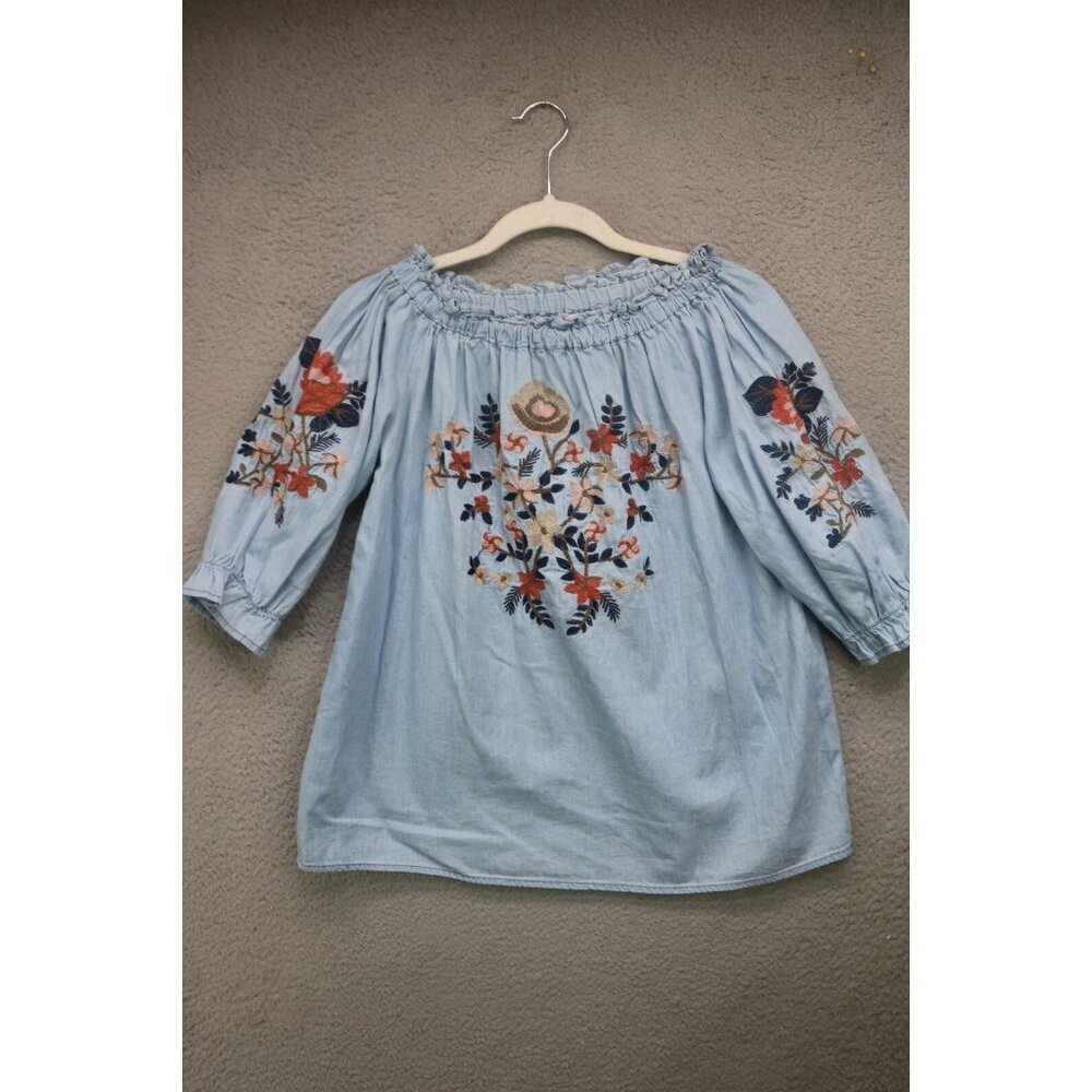 August Winds 3/4 Sleeve Embroidered Floral Top-Small-Cottagecore-BOHO